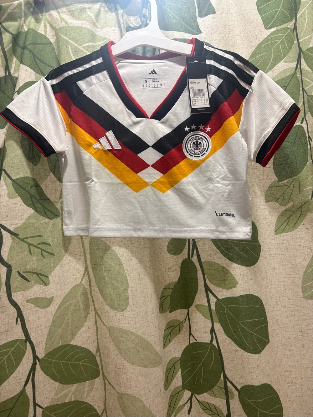 adidas White Germany Women's Cropped Soccer Jersey with Black Red Yellow Chevron